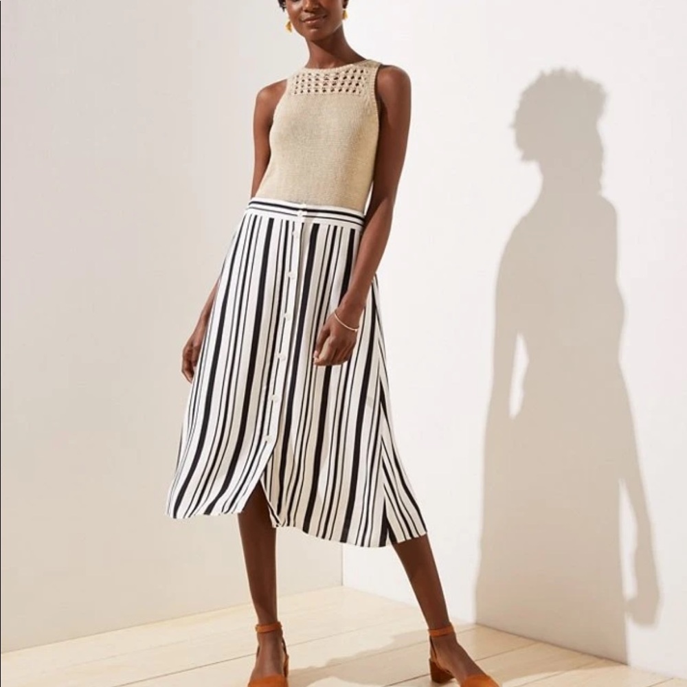 Loft striped button front midi skirt